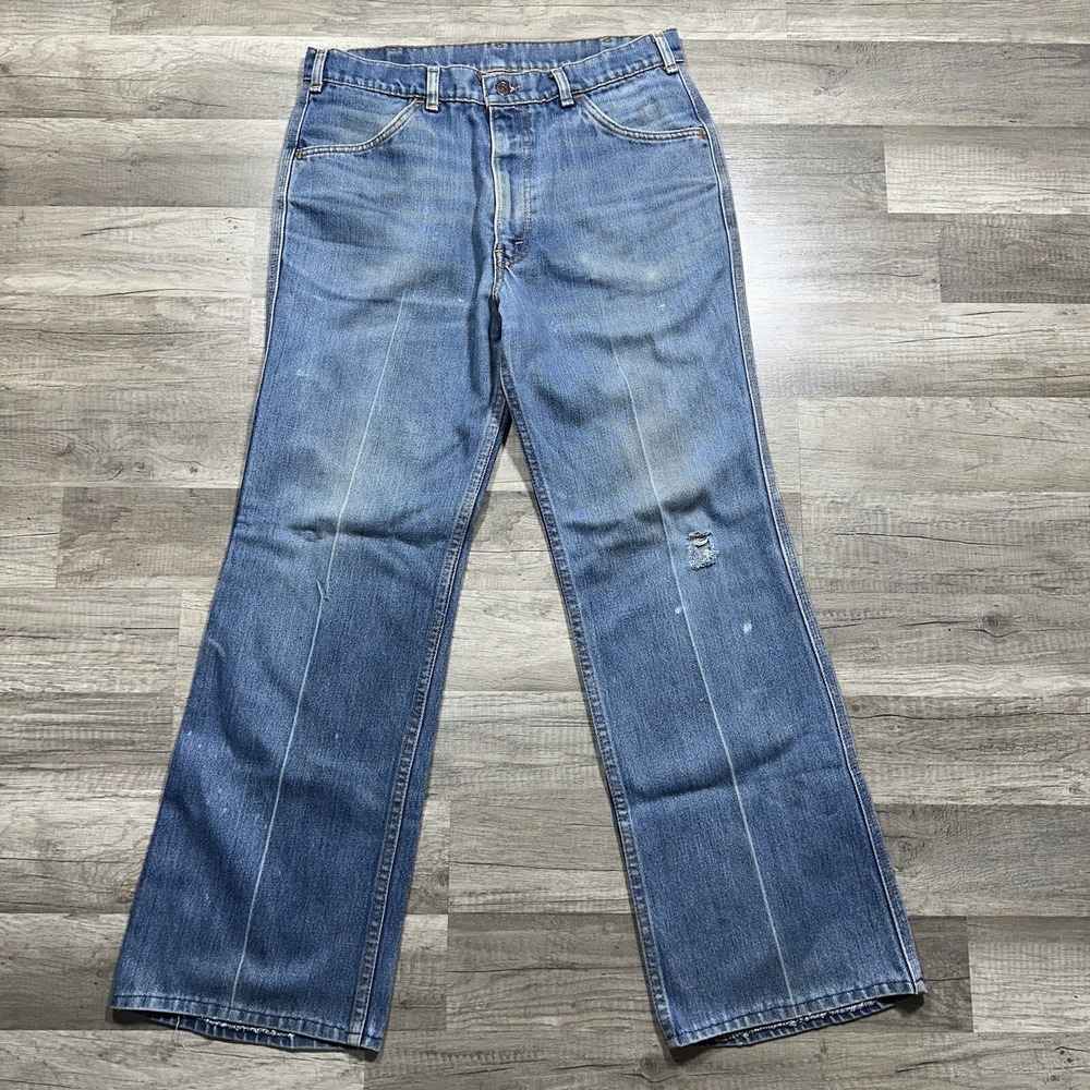 Vintage 70s Levis Flared Faded Distressed Jeans Orange Tab Clasp 34x28 Talon 42‎